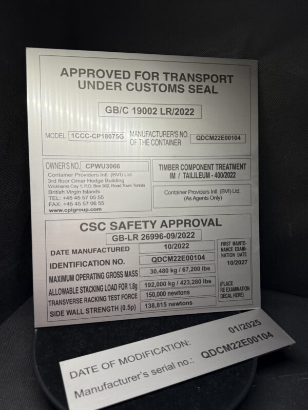 Tabliczka na kontener Zagrawerowni Tabliczka na kontener Zagrawerowni